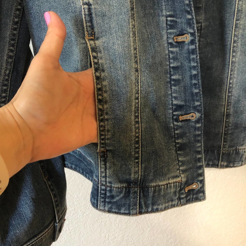 Chico's Blue Denim Jean Jacket with Lace Yoke - Picture 7 of 10